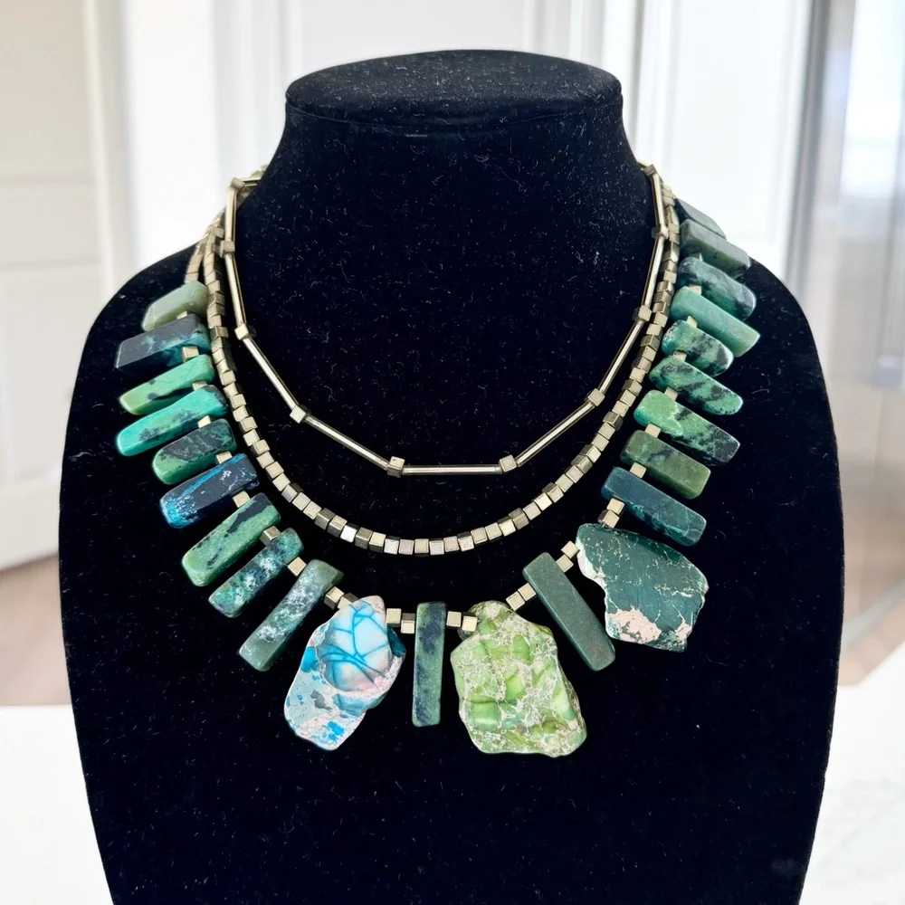 Handmade Graduated Trapezoid Statement Slab Beads Necklace